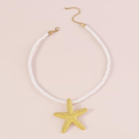 🆕 Women Gold Starfish Pendant Necklace Chunky Braided Rope Choker Big Jewelry - Picture 7 of 8
